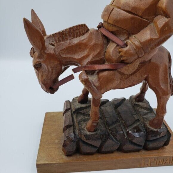 J Pinal Wood Carving Fat Man On Donkey Mexican Folk Art - Picture 6 of 13